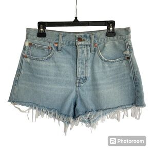 Madewell High Rise Denim Shorts Womens 26 Light Blue Wash Relaxed Raw Hem